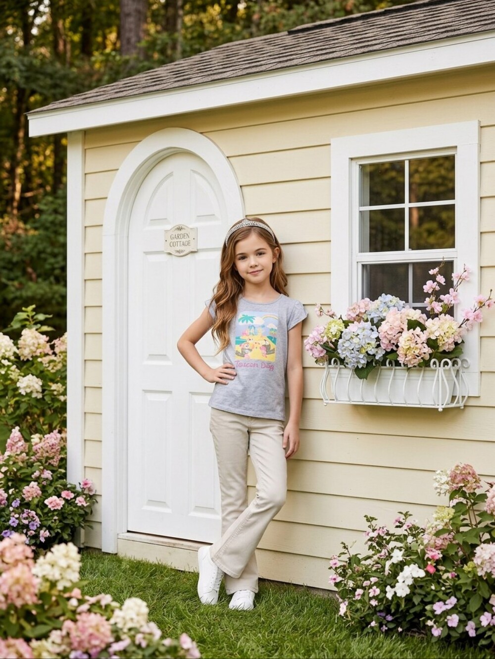 Jordache Kids Gray Graphic Tee with Beige Pants